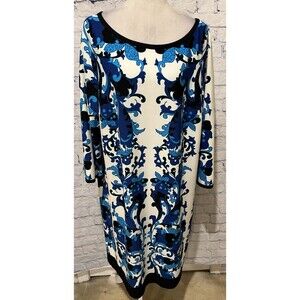 Muse Women's Plus Dress Blue White Paisley Print Knee-Length Sheath Work Wear 1X